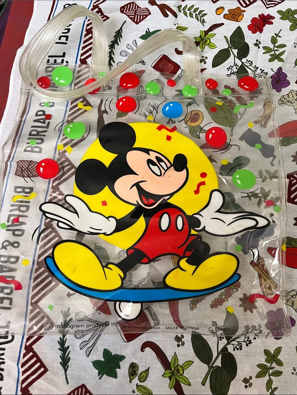 Disney Clear Mickey Mouse Tote Bag - Yellow, Red, Blue & Green Accents